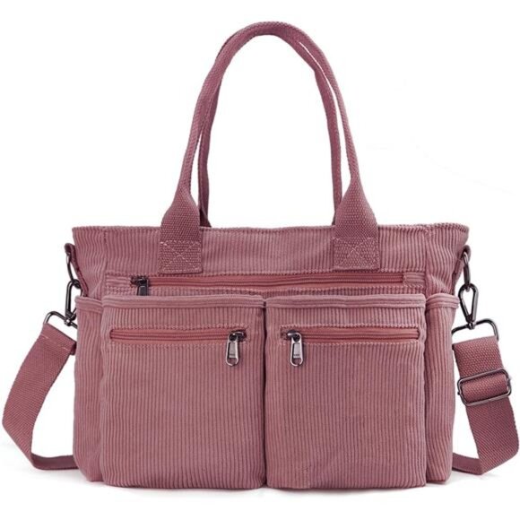 Womens Casual Corduroy Tote Bags with Multiple Pockets Hobo Crossbody Bag - Picture 1 of 6